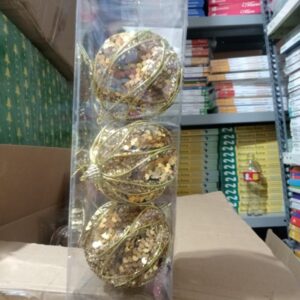 Bolas decoradas x3 8cm dorado con lentejuelas h